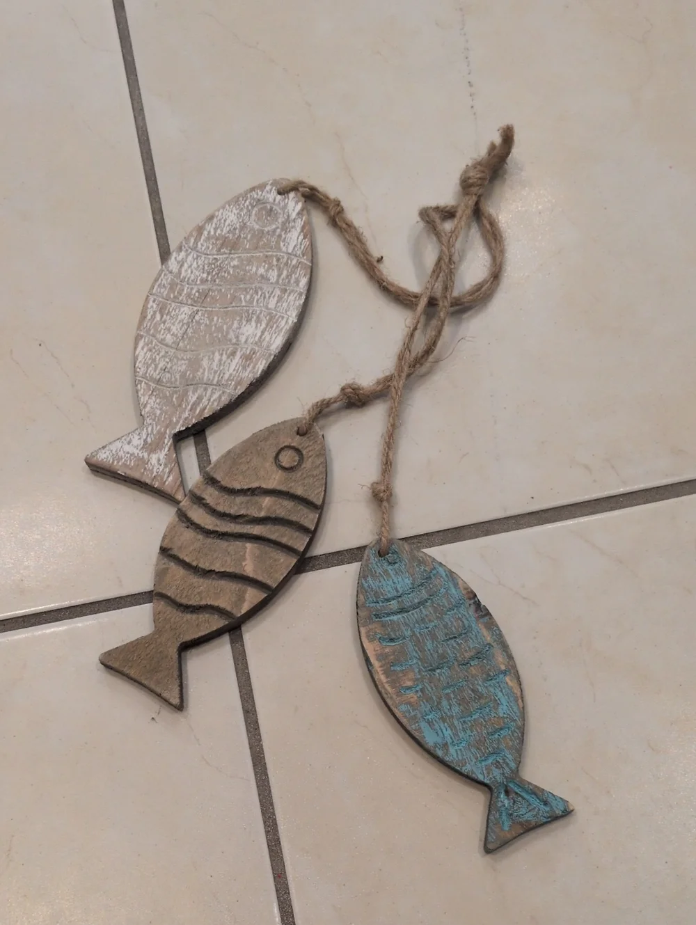 Rustic Fish Wall Hanging Trio - White, Brown & Blue